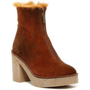 Miista Free People Rowan Faux Fur Platform Block-Heel Ankle Boots Size 40 Brown